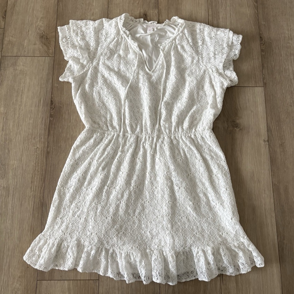 LC‎ Lauren Conrad Ruffle Neck Flutter Sleeves Womens XL Dress Eyelet Material